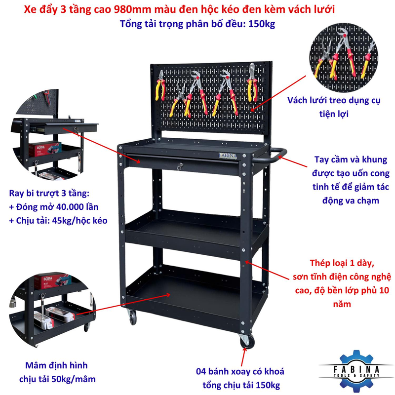 Xe Đẩy 3 Tầng Tối Ưu Không Gian, Tăng Hiệu Suất Xưởng