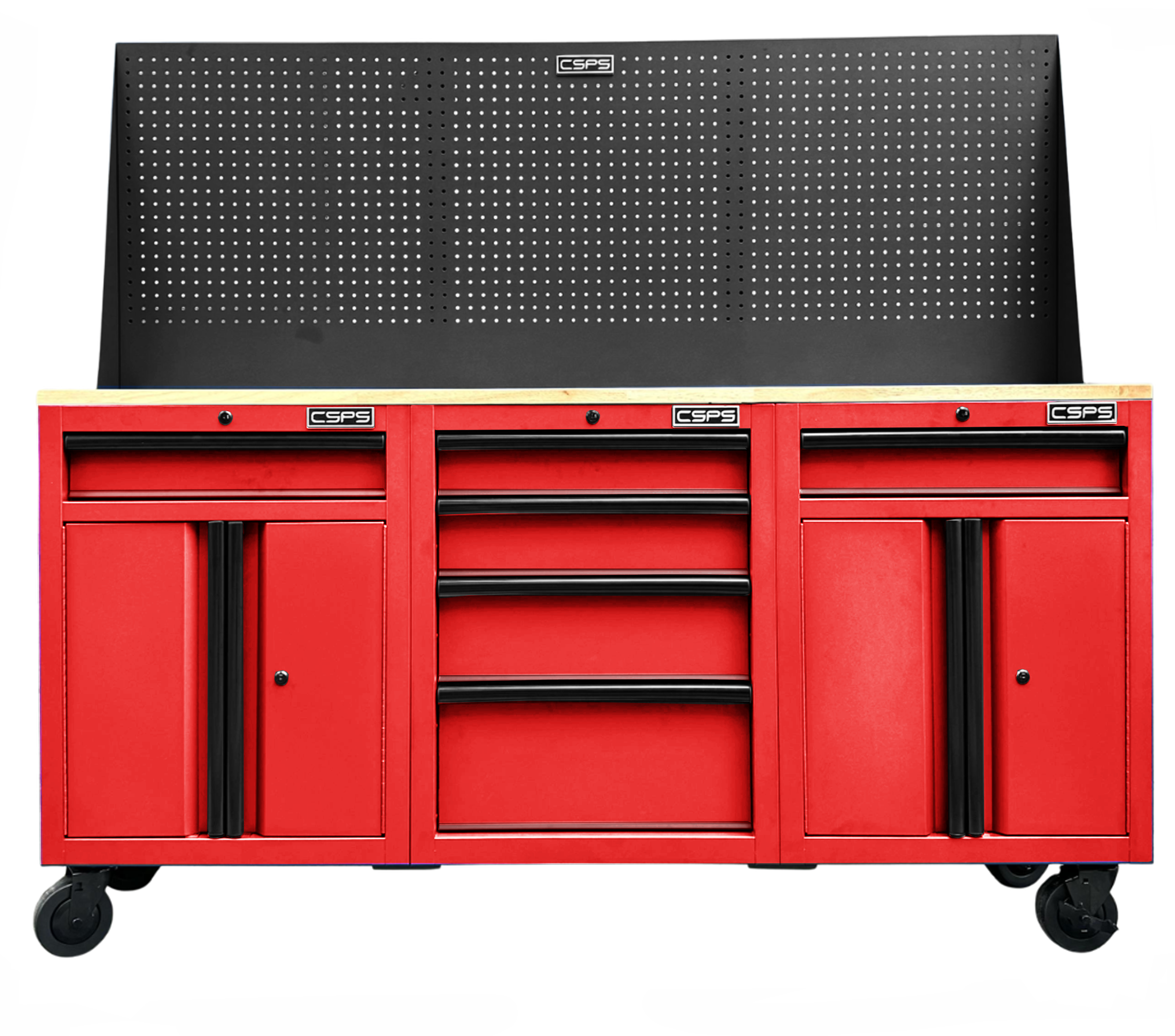 Bộ 3 Tủ dụng cụ CSPS 183cm màu đỏ mặt ván gỗ kèm vách lưới - 06 hộc kéo