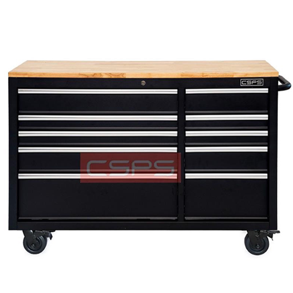 Tủ dụng cụ 10 ngăn kéo 132cm màu đen mờ mặt ván gỗ CSPS