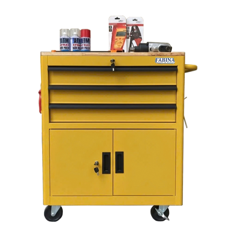 Tủ dụng cụ 3 hộc kéo 2 ngăn chứa màu vàng Fabina