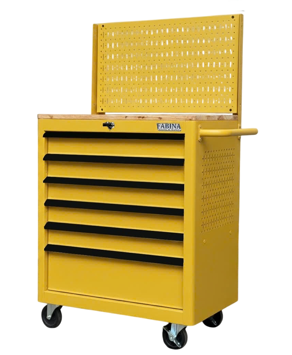 Tủ dụng cụ 6 hộc kéo màu vàng kèm vách lưới Fabina
