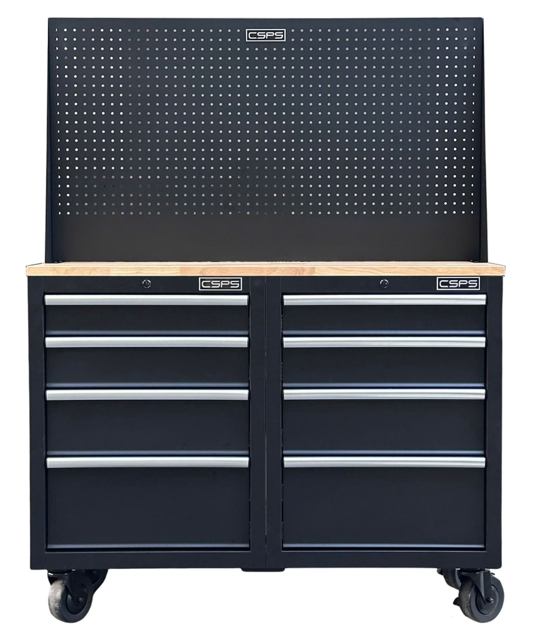 Tủ dụng cụ CSPS 122cm - 08 hộc kéo màu đen kèm vách lưới (tay cầm trắng)