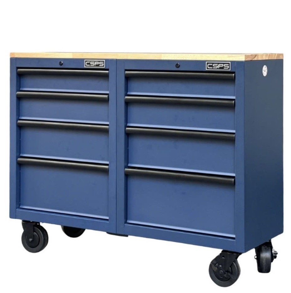 Tủ dụng cụ CSPS 122cm - 08 hộc kéo màu xanh dương mặt ván gỗ