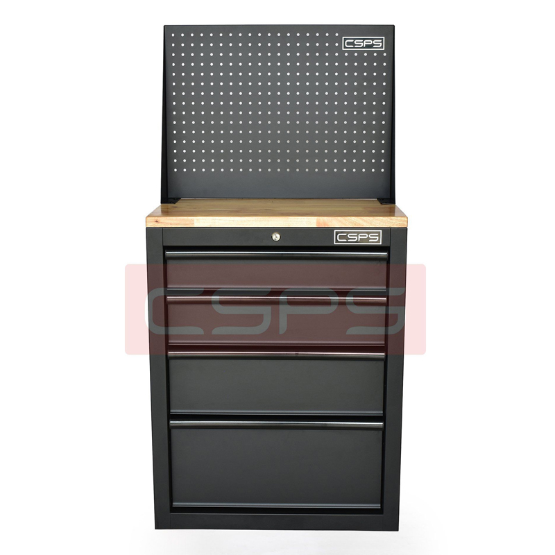 Tủ dụng cụ CSPS 61cm - 04 hộc kéo màu đen ván gỗ vách lưới