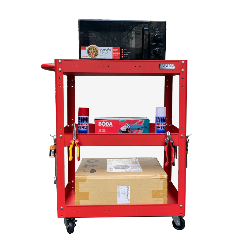 Xe đẩy 3 ngăn cao 980mm màu đỏ FABINA
