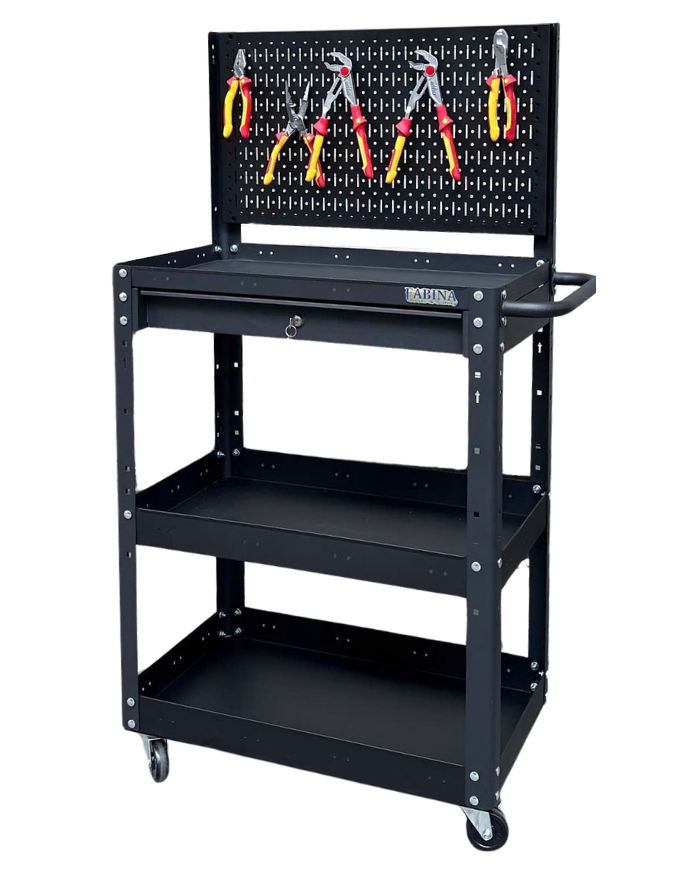 Xe đẩy cao 980mm 01 hộc kéo kèm vách lưới màu đen FABINA