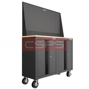 Set of 2 tool cabinets CSPS - 122cm Width - Wooden panel on top and mesh wall (black handles)