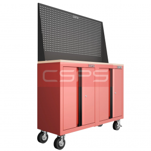 Set of 2 tool cabinets CSPS in red - 122cm Width - Wooden panel on top and mesh wall (black handles)