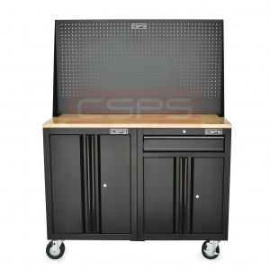 Bộ 2 Tủ dụng cụ CSPS 122cm màu đen mặt ván gỗ kèm vách lưới
