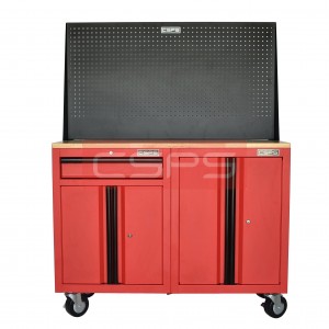 Set of 2 Red tool cabinets CSPS - 122cm Width - Wooden panel on top and mesh wall - 1 drawers (black handles)