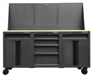 Bộ 3 Tủ dụng cụ CSPS 183cm màu đen mặt ván gỗ kèm vách lưới - 06 hộc kéo