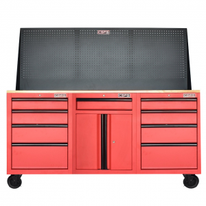 CSPS 183cm Red Tool Cabinet Set with Wooden Top and Pegboard – 09 Drawers