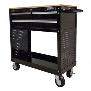 CSPS tool cabinet 91cmcm in black - wooden panel on top - 3 compartments