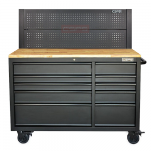 Tool cabinet CSPS 132cm 10 drawers features a matte black wood surface with a mesh partition