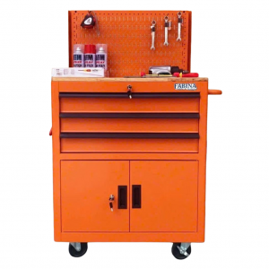 Fabina Orange Tool Cabinet with 3 Drawers and 2 Storage Compartments with Pegboard