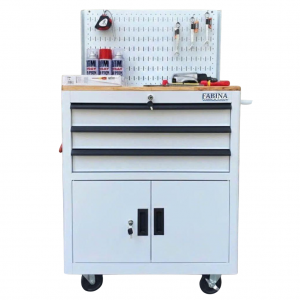 Tủ dụng cụ 3 hộc kéo 2 ngăn chứa màu trắng kèm vách lưới Fabina
