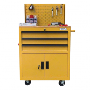 Tủ dụng cụ 3 hộc kéo 2 ngăn chứa màu vàng kèm vách lưới Fabina