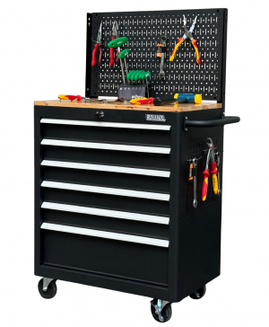 Fabina black tool cabinet including pegboard - 6 drawers