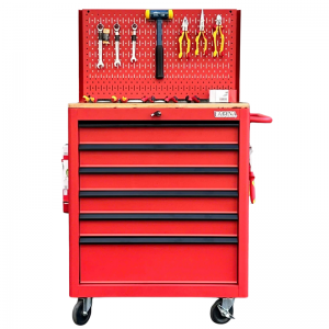 Fabina Red tool cabinet including pegboard - 6 drawers