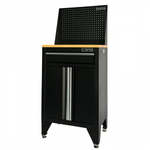 Black Tool cabinet CSPS 61cm including Cabinet legs - wooden panel on top and mesh wall - 01 drawers (white handles)