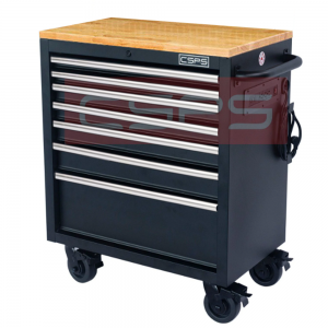 Tool cabinet CSPS 76cm equipped with soft-close rails - wooden panel on top - 7 drawers (white handles)
