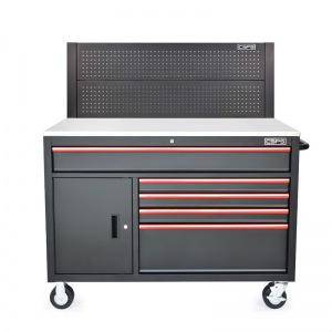 CSPS Black Tool Cabinet 132cm – 5 Drawers with Red Handles include Pegboard