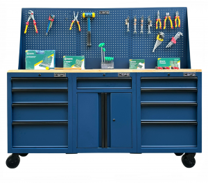 CSPS 183cm blue tool cabinets with wooden panel and mesh wall - 09 drawers