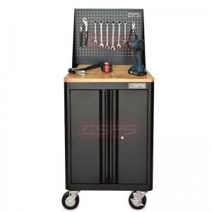 Black Tool cabinet CSPS 61cm including Caster - wooden panel on top and mesh wall
