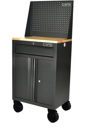 Black Tool cabinet CSPS 61cm including Caster - wooden panel on top and mesh wall - 01 drawers (black handles)