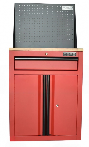 CSPS tool cabinet 61cm - 01 red drawer with wooden panel and mesh wall