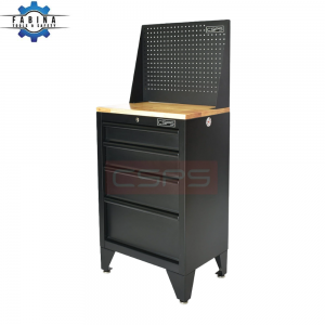 Black Tool cabinet CSPS 61cm including Cabinet legs - wooden panel on top and mesh wall - 04 drawers (black handles)