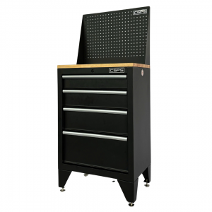 Black Tool cabinet CSPS 61cm including Cabinet legs - wooden panel on top and mesh wall - 04 drawers (white handles)