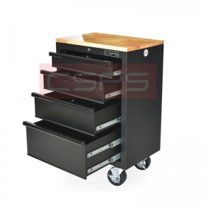 Black Tool cabinet CSPS 61cm with wheels and wooden panel on top - 04 drawers (black handles)