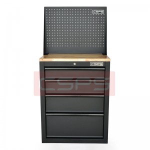 Black Tool cabinet CSPS 61cm with wooden panel on top and mesh wall - 04 drawers (black handles)
