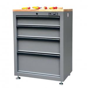 CSPS Matt Gray tool cabinet 61cm with Wooden Top and Leveling feet - 04 drawers