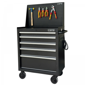 CSPS 76cm Black Non-Lift Tool Cabinet with Steel Top & Pegboard – 5 Drawers