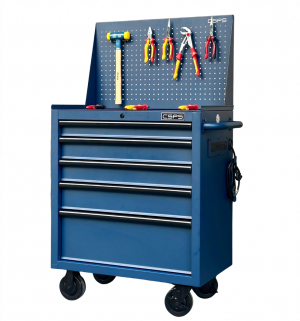 CSPS 76cm Blue Non-Lift Tool Cabinet with Steel Top & Pegboard – 5 Drawers