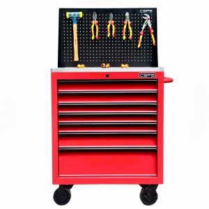 CSPS Rough Red Tool Cabinet with Mesh Wall and Stainless Steel on top - 7 Drawers