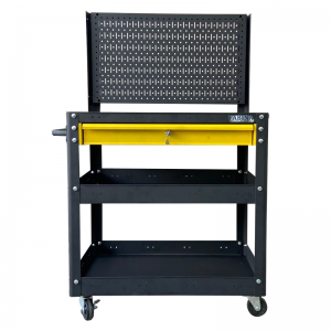 Trolley 3 Black Drawers 1 Gold Drawer Black Mesh Wall FABINA