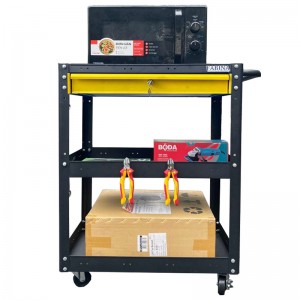 Xe đẩy 3 tầng cao 980mm màu đen hộc kéo vàng