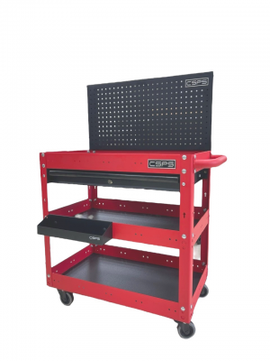 Red Hand truck CSPS 71cm with 3 compartments (including 1 black drawer, mesh wall with a tray)