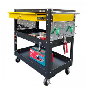 Xe đẩy 3 tầng màu đen 1 hộc kéo xanh và phụ kiện Xi mạ Fabina