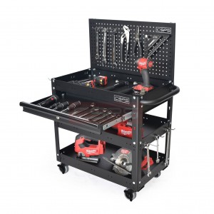 Black Hand truck CSPS 71cm with 3 compartments (including 1 black mesh wall and 1 black drawer)